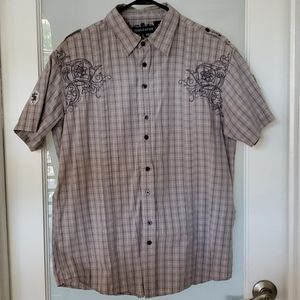 Indigo Star short sleeve button-up shirt